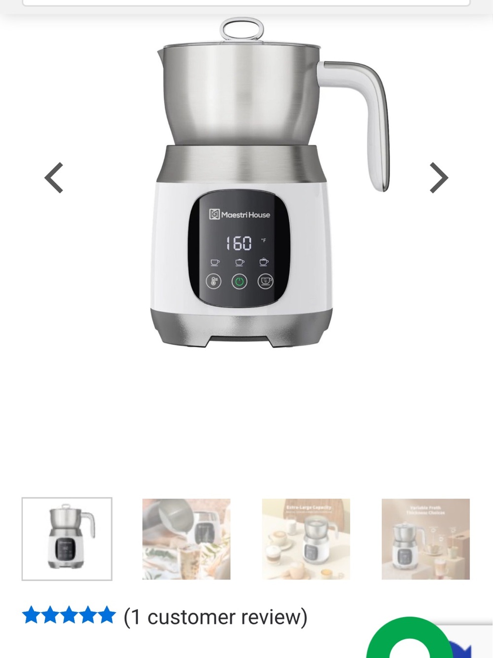 White & Stainless Milk Frother with Digital Controls